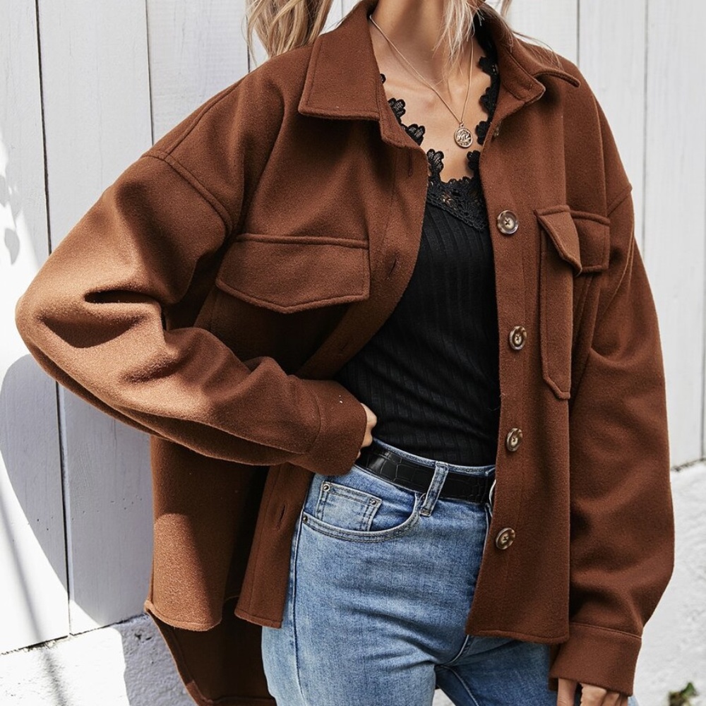 Boyfriend fit button up oversized shacket jacket - Picture 3 of 14